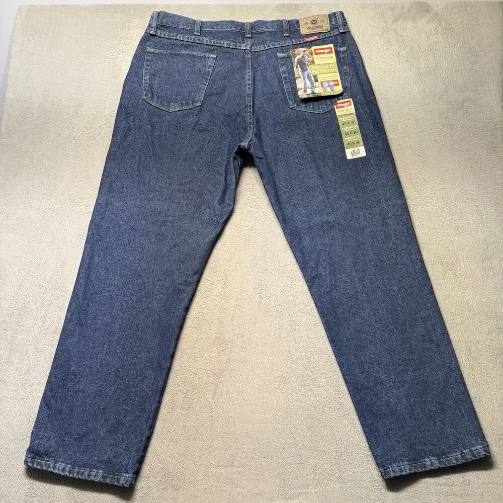 Wrangler Five Star Men’s 40x30 Jeans Blue Regular Fit Straight Leg Denim NWT